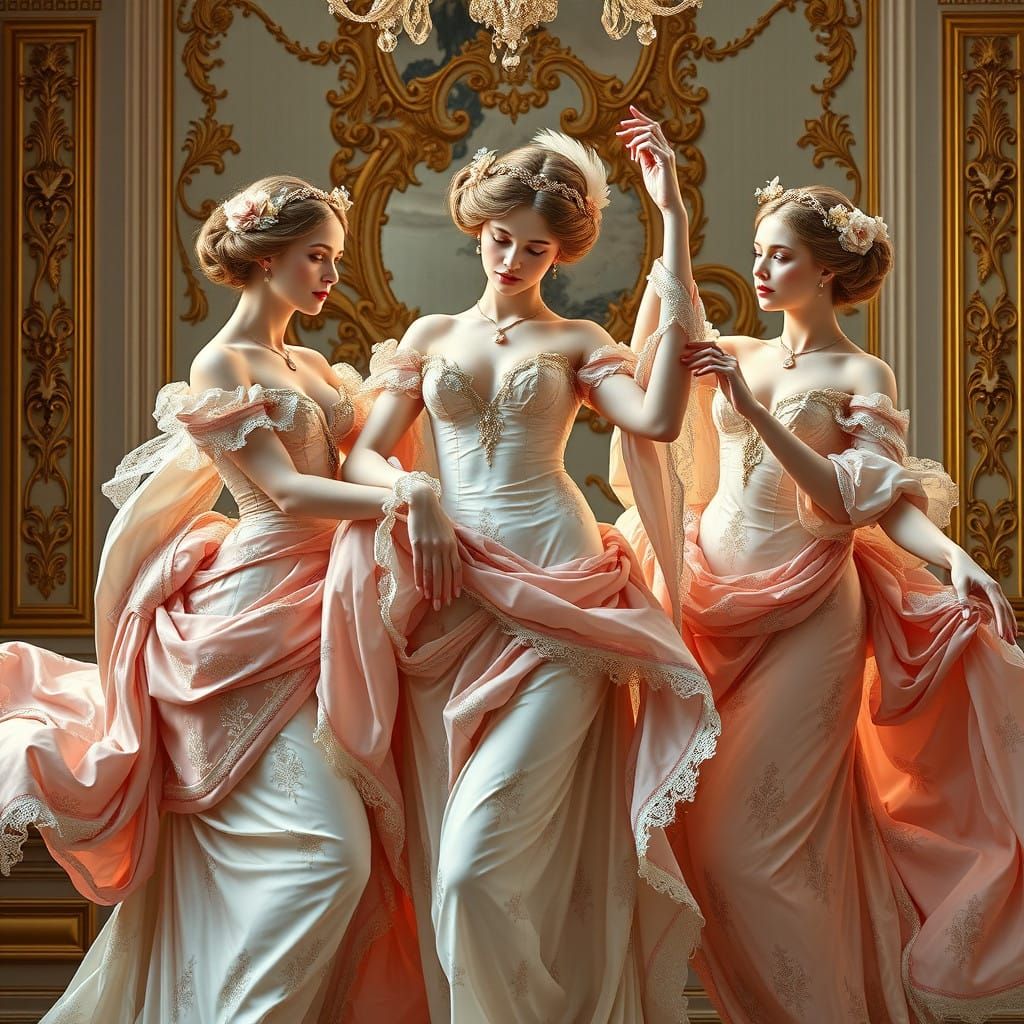 Elegant Female Figures in Lavish Rococo Style Digital Art