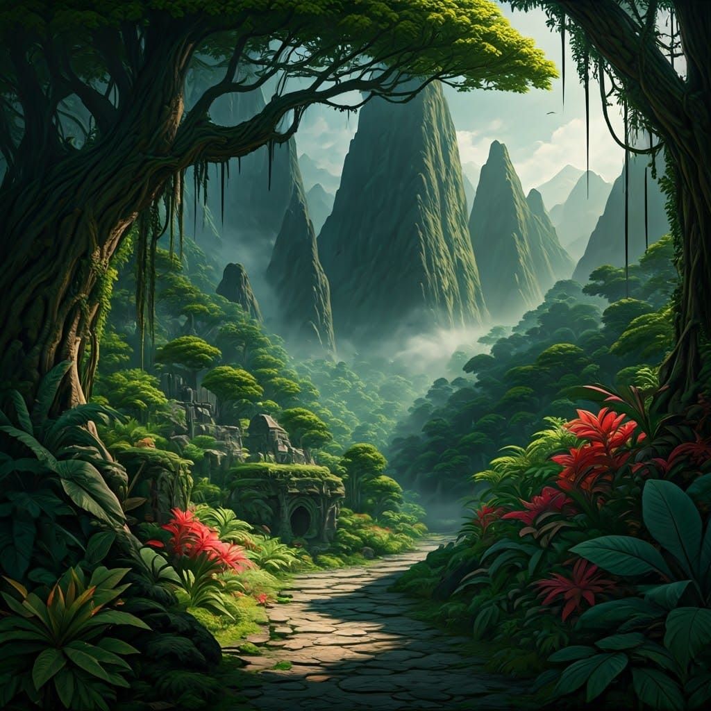 Fantasy Jungle on Dark Mountain Edge