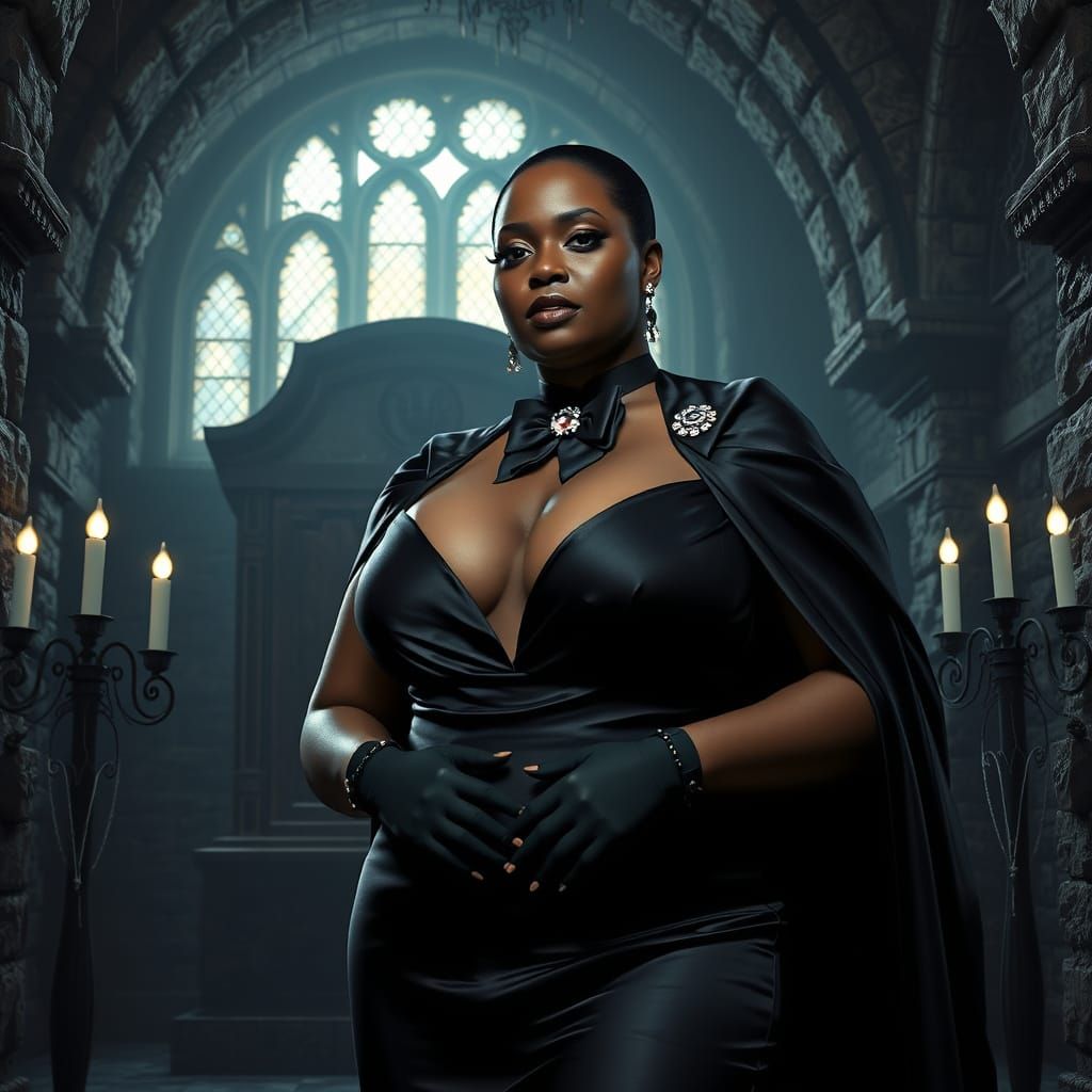 Sultry Congolese Vampire Countess in Gothic Crypt
