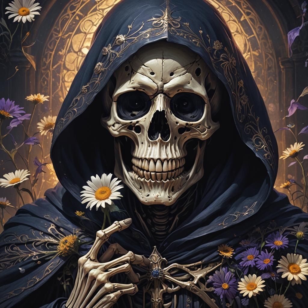Grim Reaper's Daisy: Dark Fantasy Concept Art
