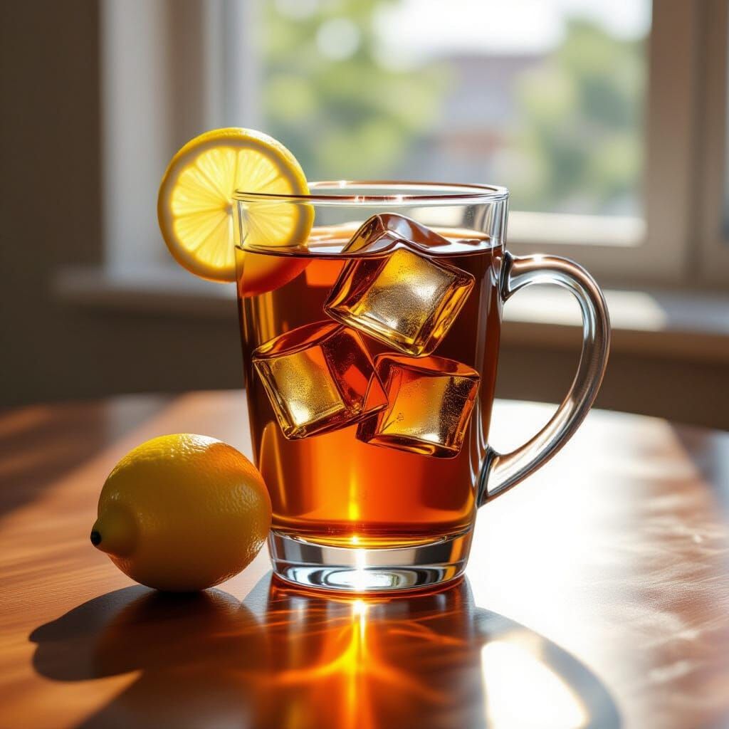 Iced Tea with Lemon in Airbrush Art Style