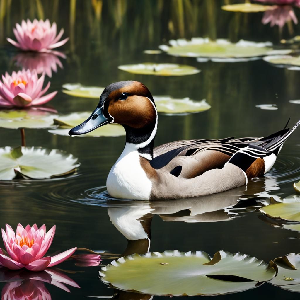 Northern Pintail Duck Swimming: Detailed Matte Painting