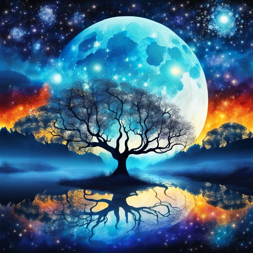 Surreal Double Exposure Fantasy Landscape in Alcohol Ink Sty...