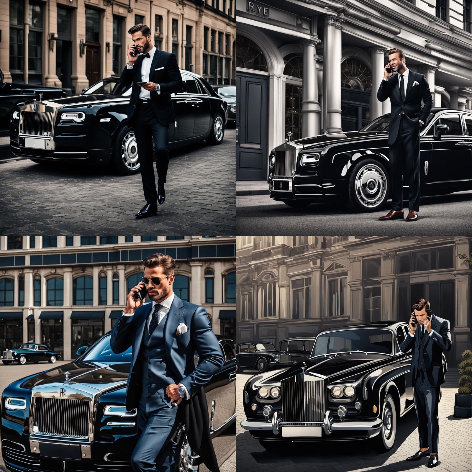 Man in Suit Talking on Phone Near Rolls Royce