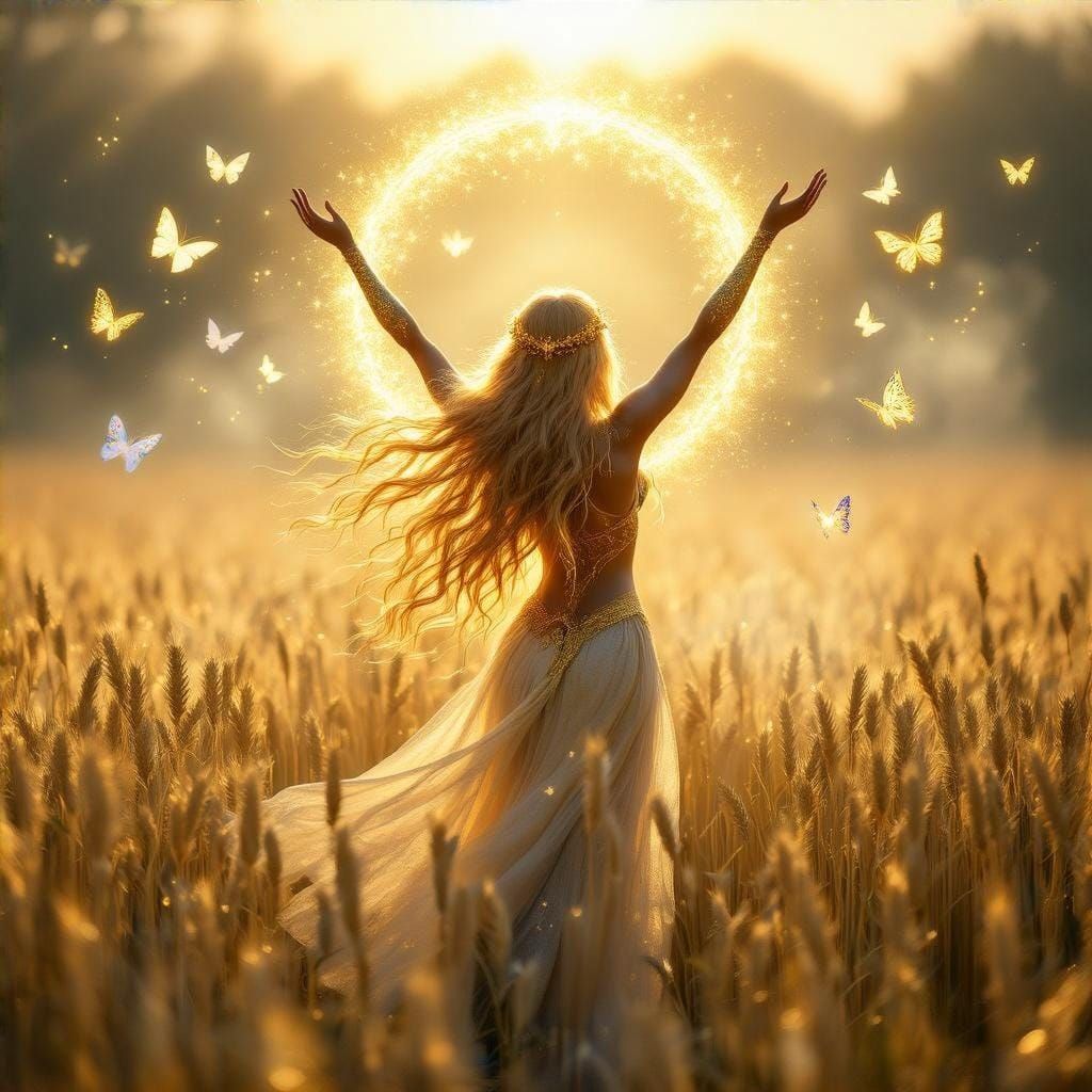 Golden Goddess in Mystical Wheatfield
