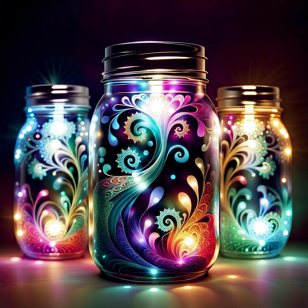 Colorful Lighted Mason Jars with Abstract Fractal Design
