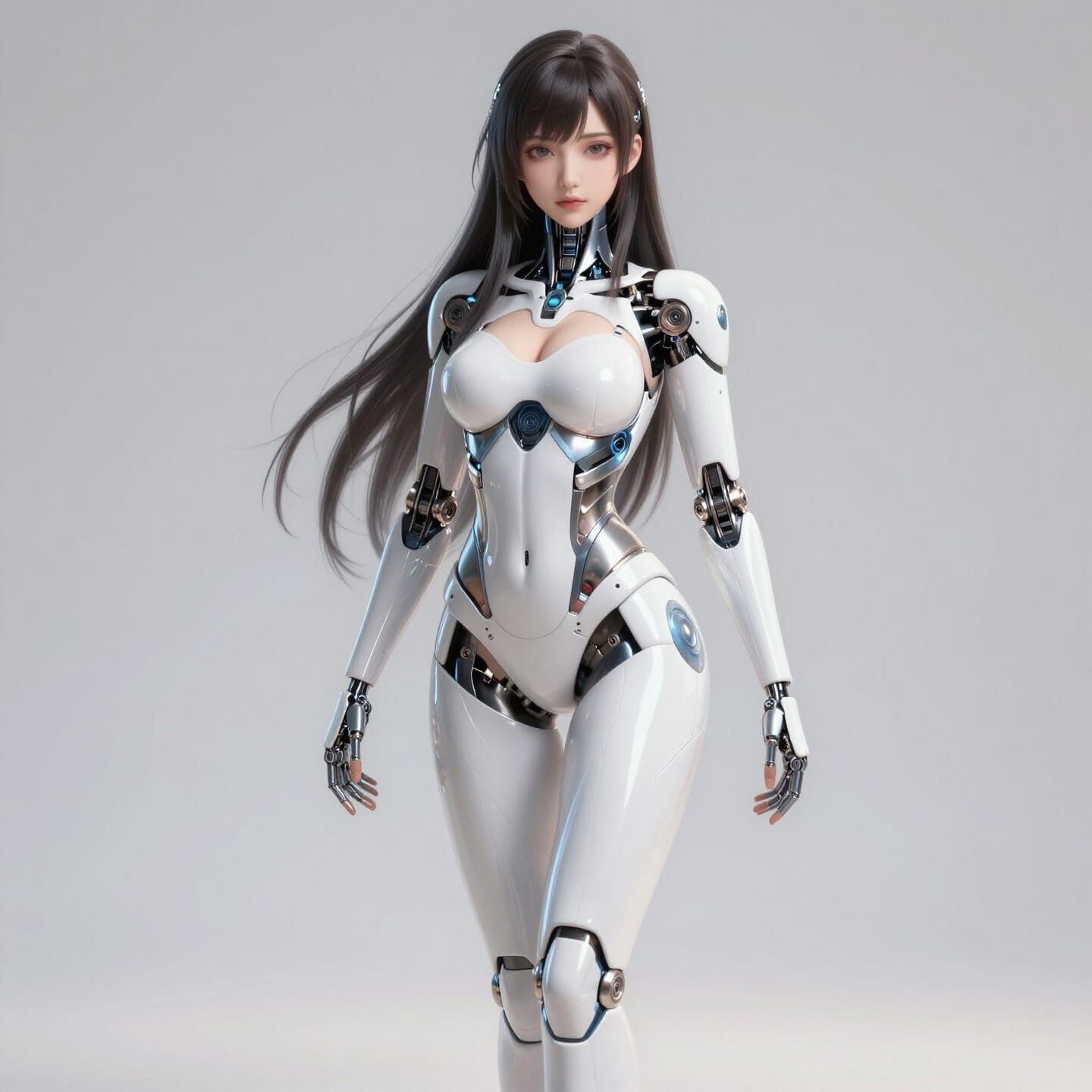 Attractive Cyborg Woman with Anime Concept Art Style