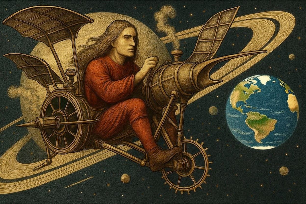 Steampunk Ornithopter Through Gas Giant Rings