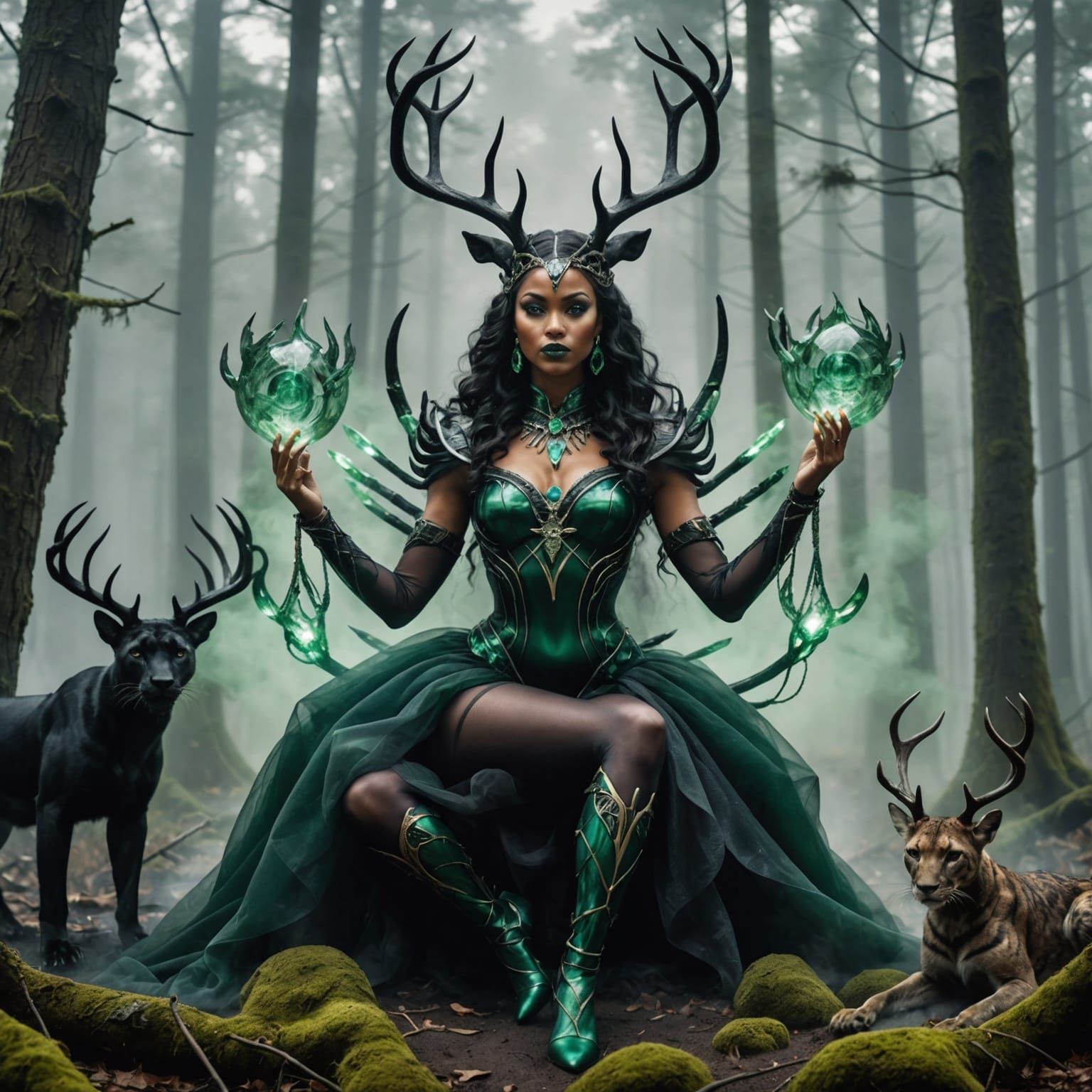 Crystal Goddess with Antlers in Synchronized Chaos