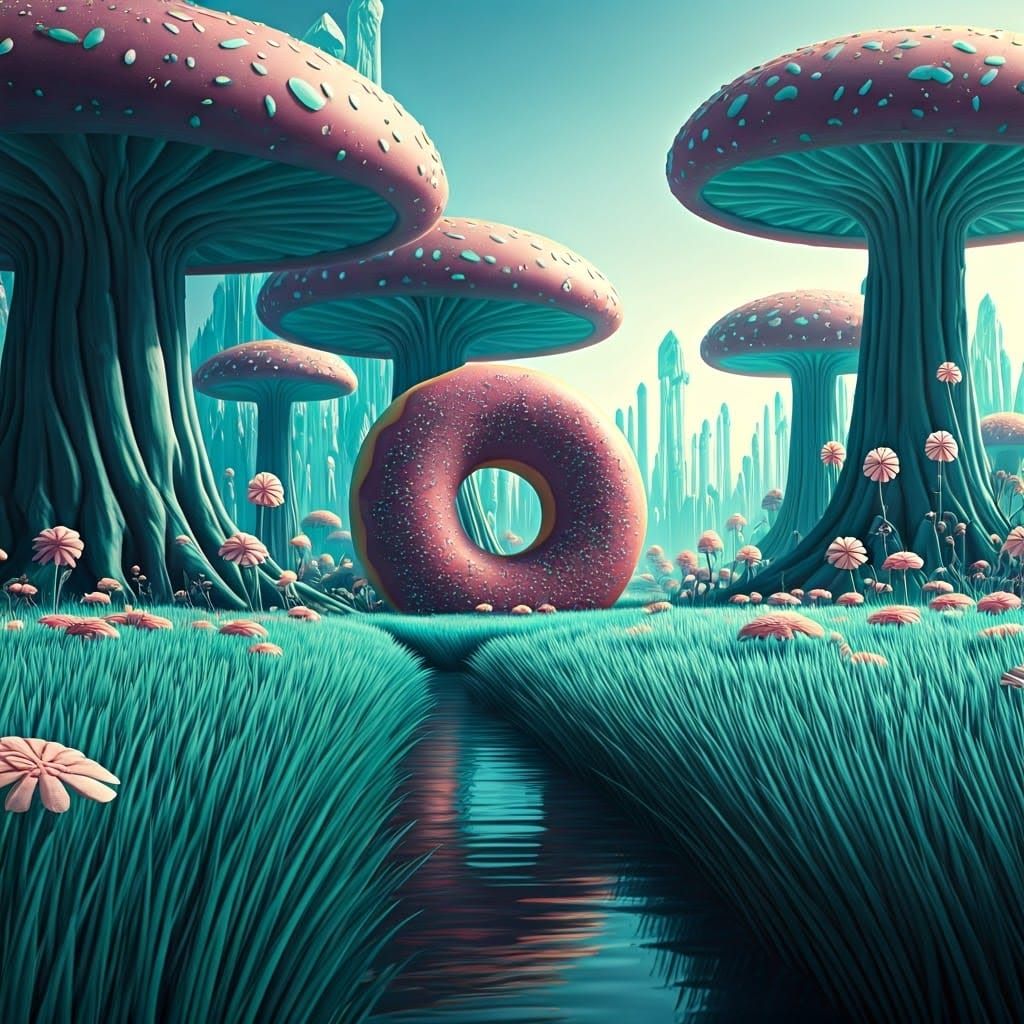 Vibrant Alien World with Crystalline Mushroom Trees