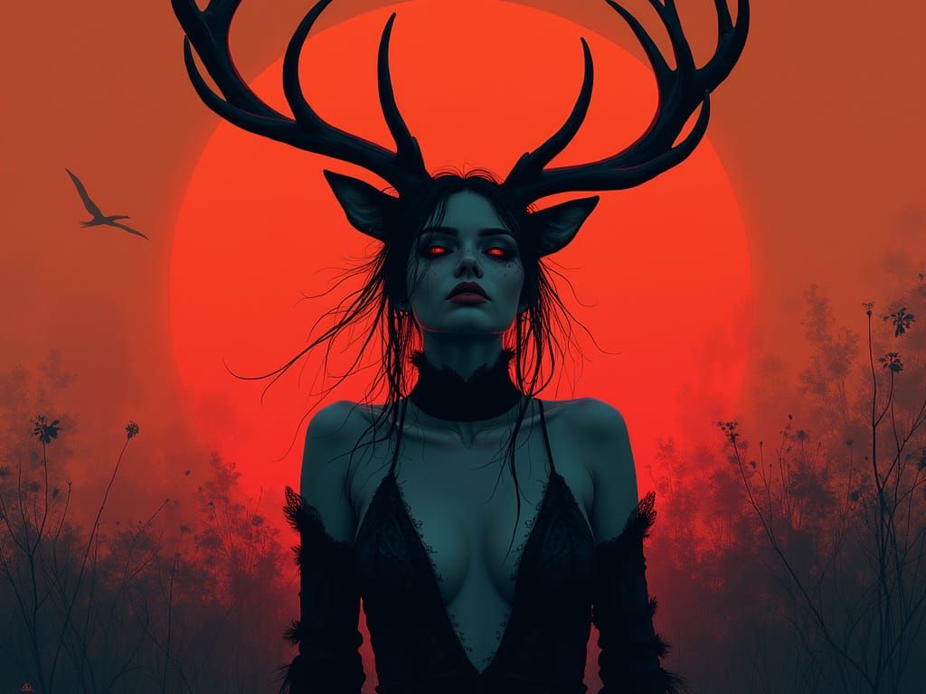 Dark Forest Goddess with Antlers