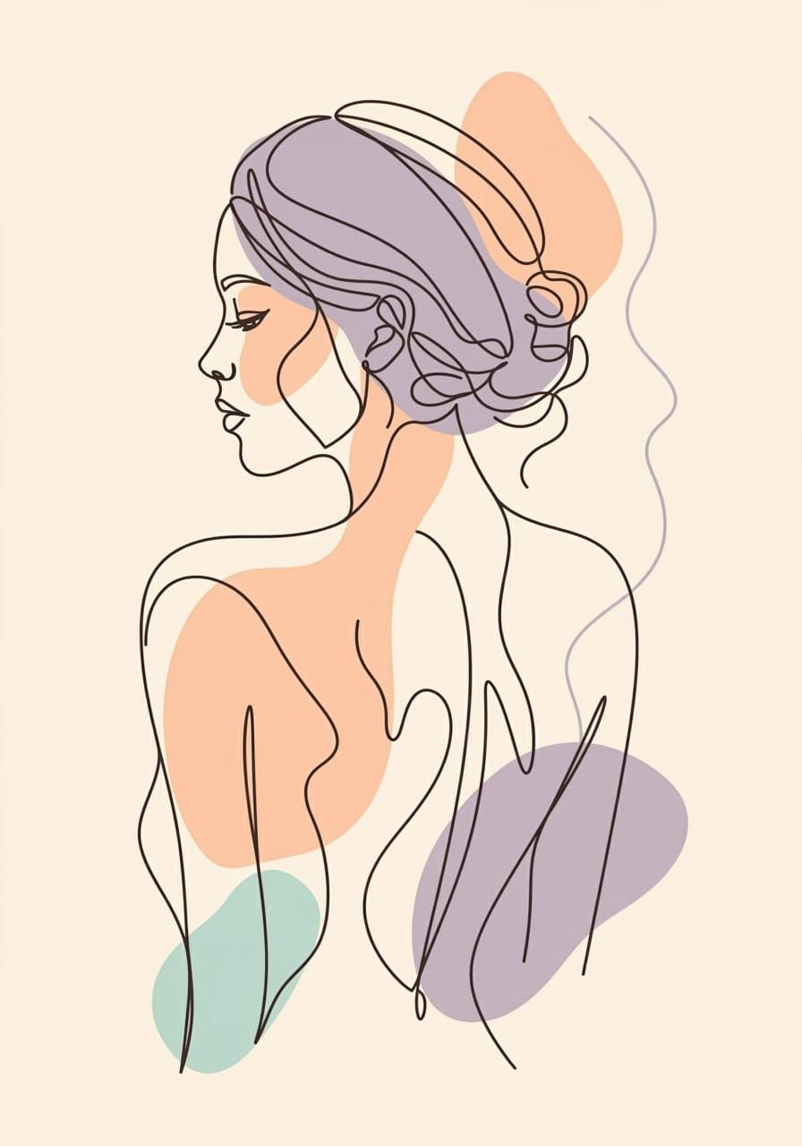 Sensual Woman's Back: Minimalist Japandi Line Art