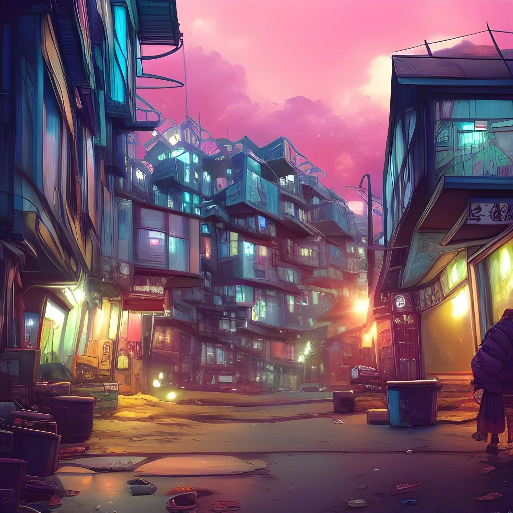 Anime Waifu in Slums: Hyperdetailed Digital Painting