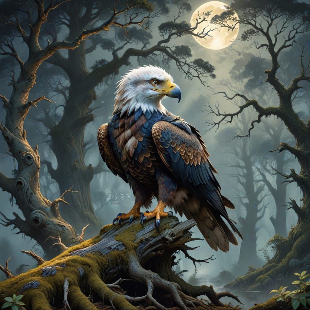 Majestic Eagle-Fox Hybrid in Mystical Forest Dreamscape