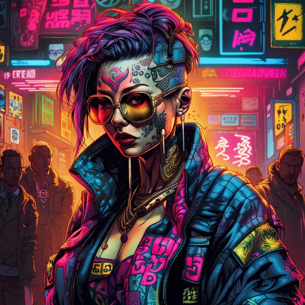 Cyberpunk Assassin in Gritty Street Art Style