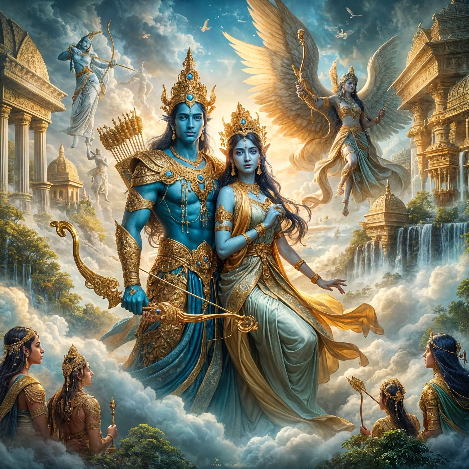 Ethereal Royal Couple in Divine Landscape