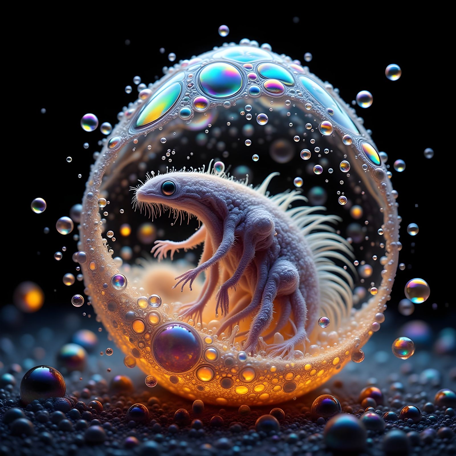 Glowing Baby Thesnu in a Glass Egg