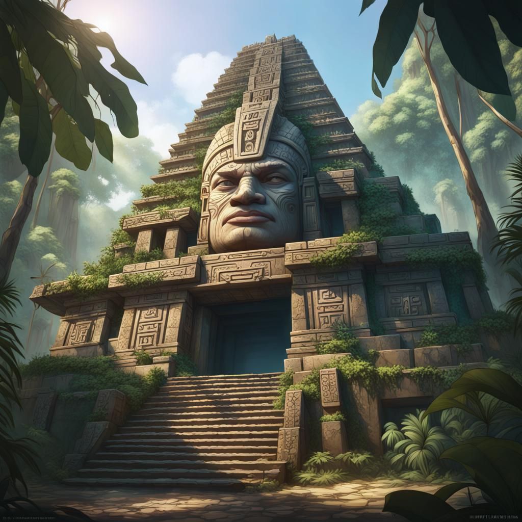 Mayan Temple Portrait in Jungle Concept Art