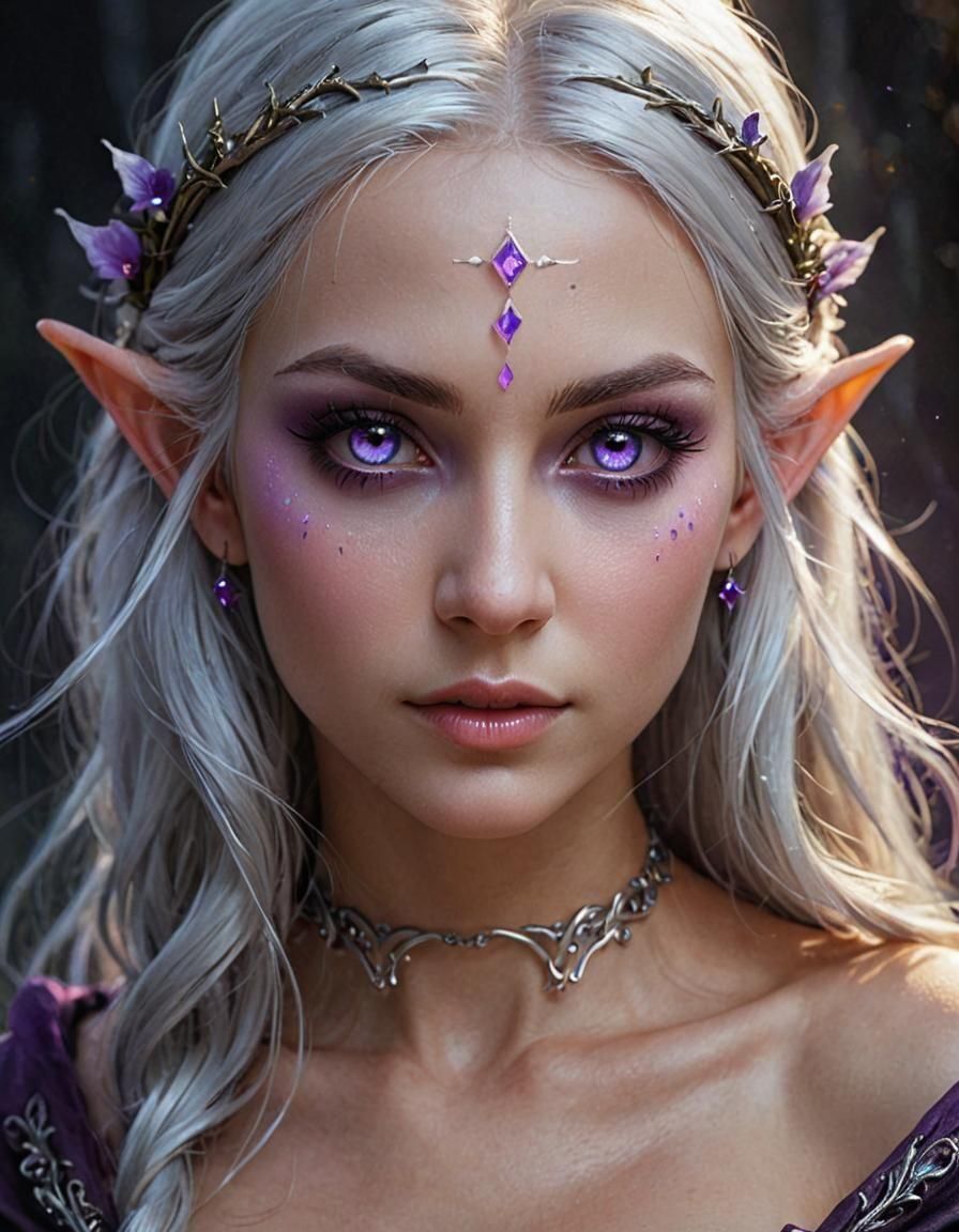Elegant Elf Enchantress Portrait in Digital Painting Style