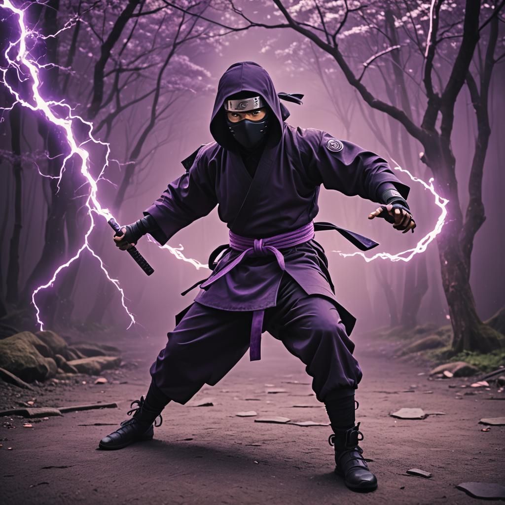 Naruto-Style Ninja with Purple Electricity Ninjutsu
