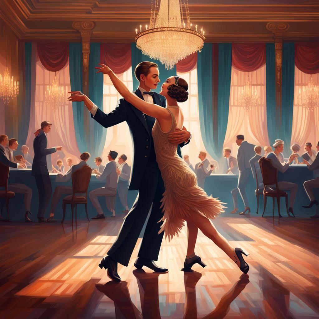 Woman Dancing Charleston in Elegant Ballroom