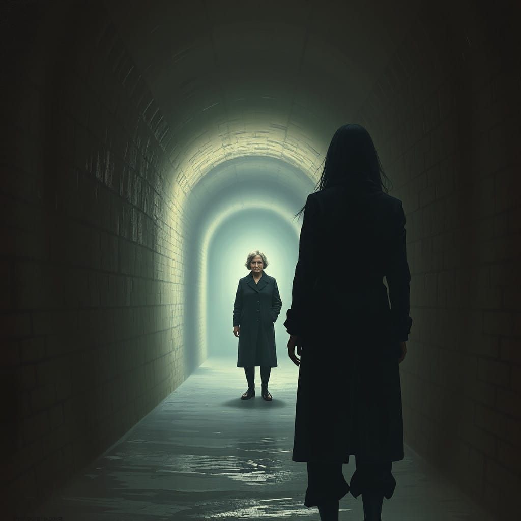 Ominous Figure in a Dark, Foreboding Tunnel