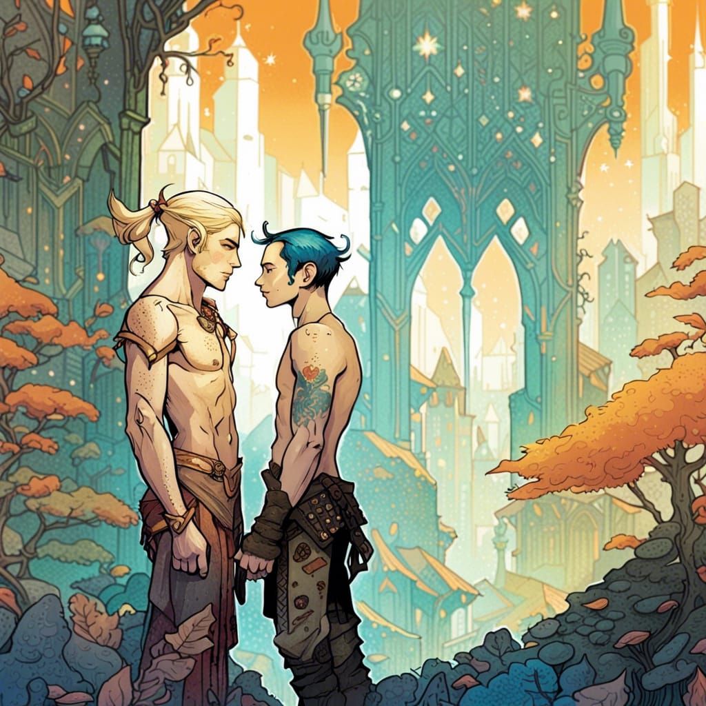 Gay Elven Couple in Love: Hyperrealistic Digital Art