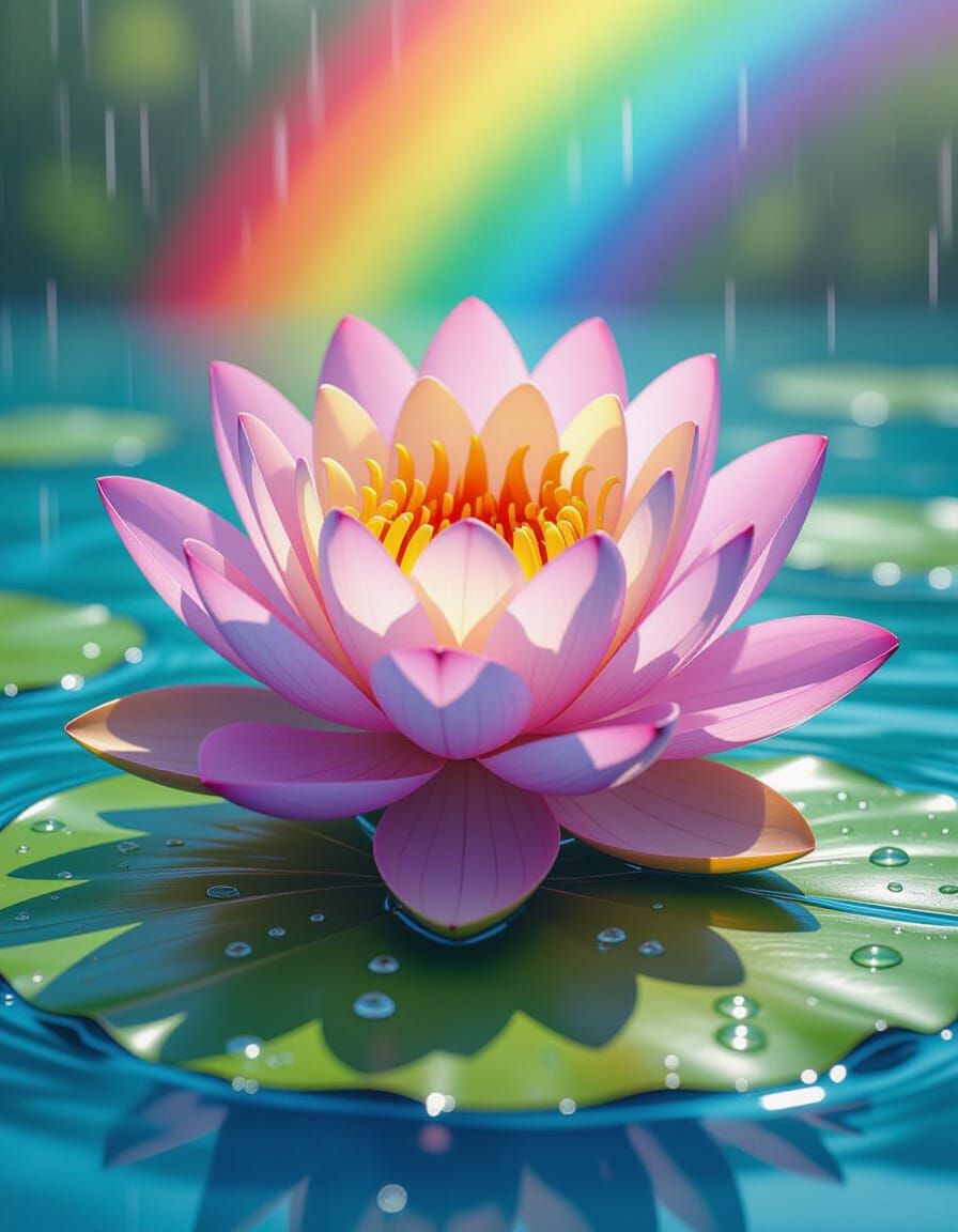 Hyper-Realistic 3D Oil Painting of a Luminous Lotus Flower