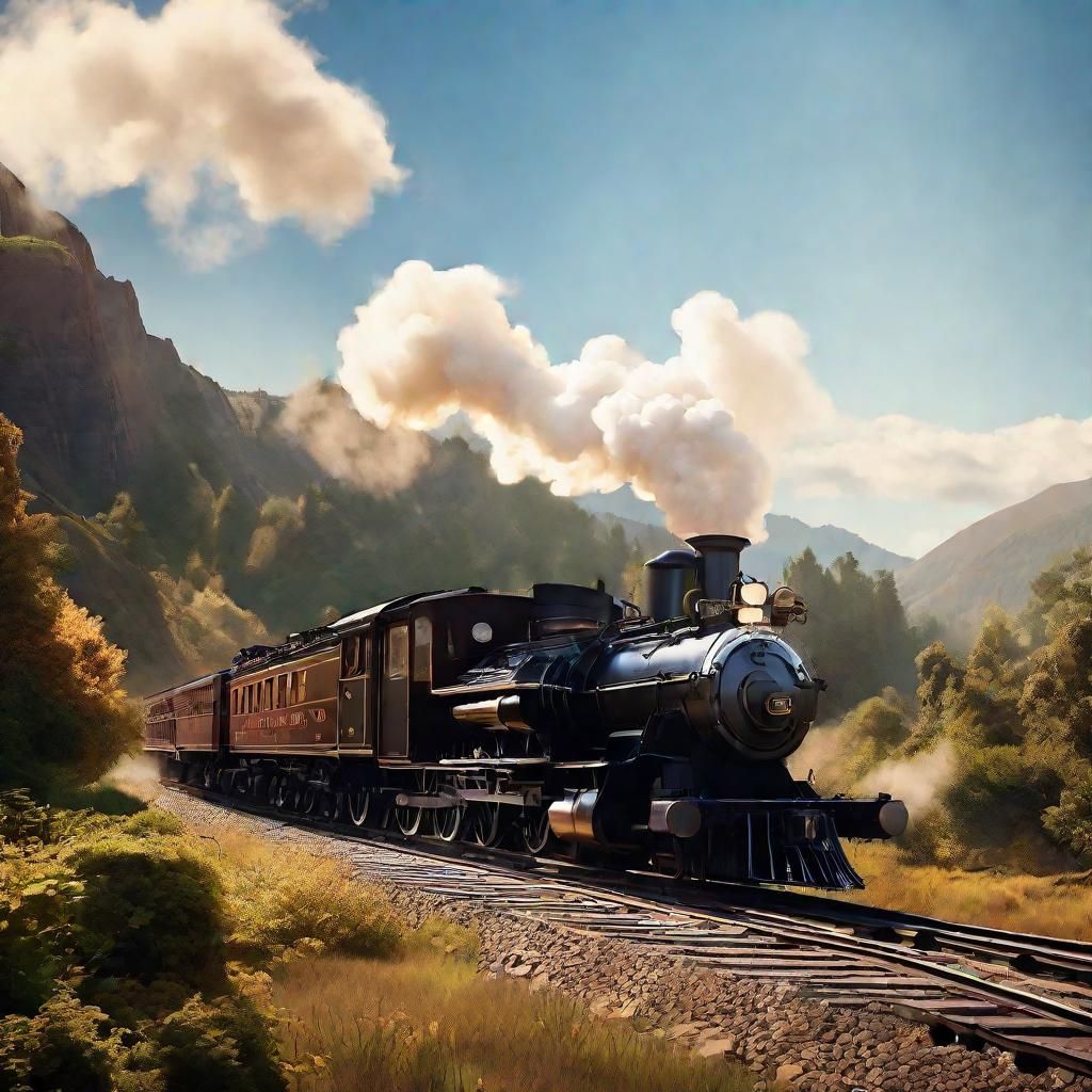 Vintage Steam Locomotive on Scenic Railway, Digital Painting