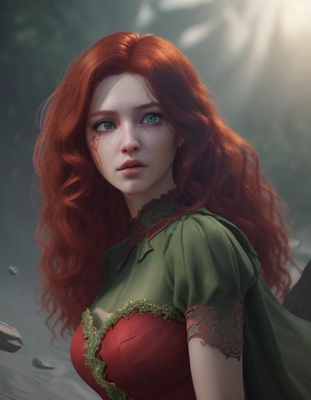 Red-Haired Woman Portrait in 3D Game Style