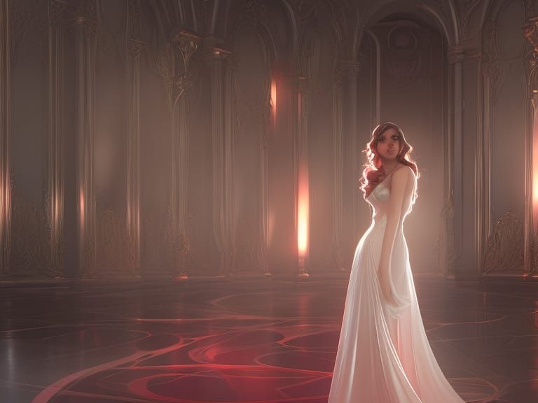 Woman in Shimmering Gown, Hyperdetailed Portrait