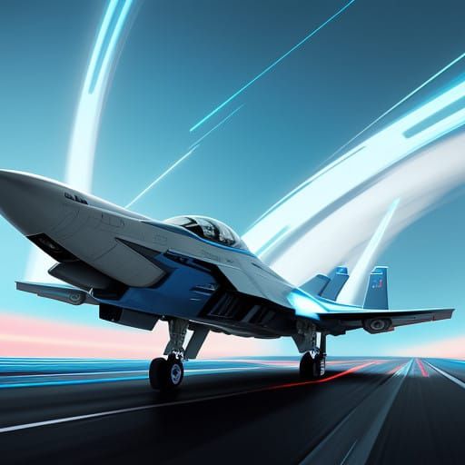 Futuristic Top Gun-Inspired Spaceship in Electric Blue Skies