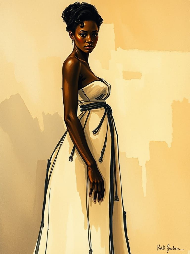 African American Pin-Up in Geometric Earth Tones