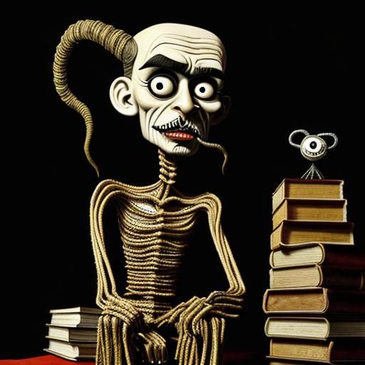 Disturbing Art Brut Man in Magical Library