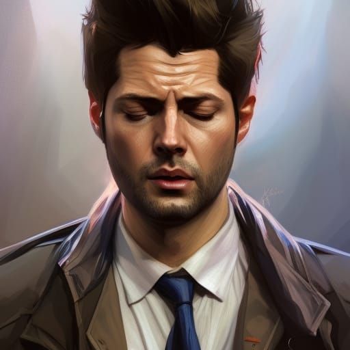 Detailed Portrait of Castiel in Art Nouveau Style