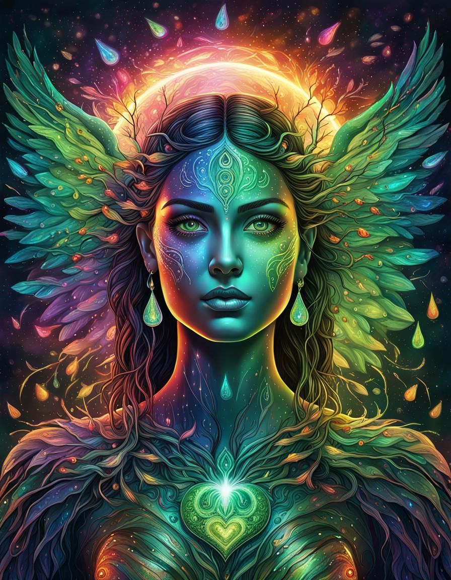 Indian Goddess with Rainbow Branches in Astral Illustration