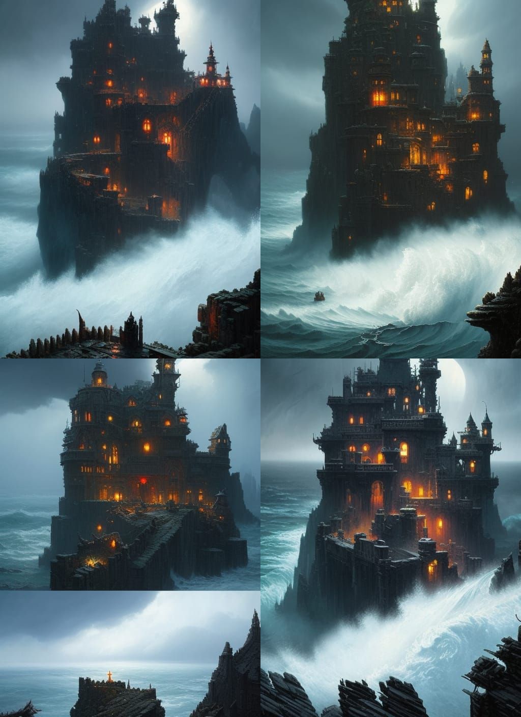 Stormy Seas Fortress: Dark Fantasy Art