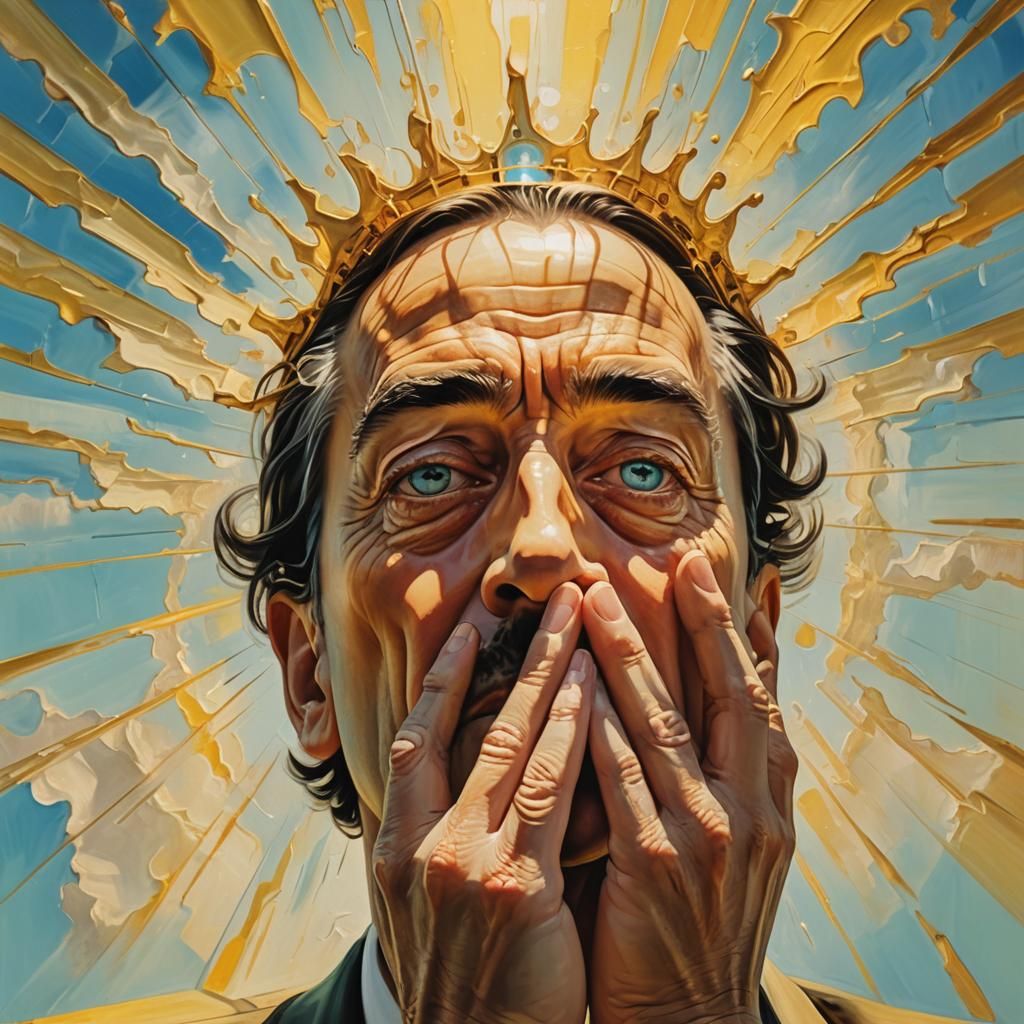 Surrealist Sunshine: Person Shielding Eyes from Light