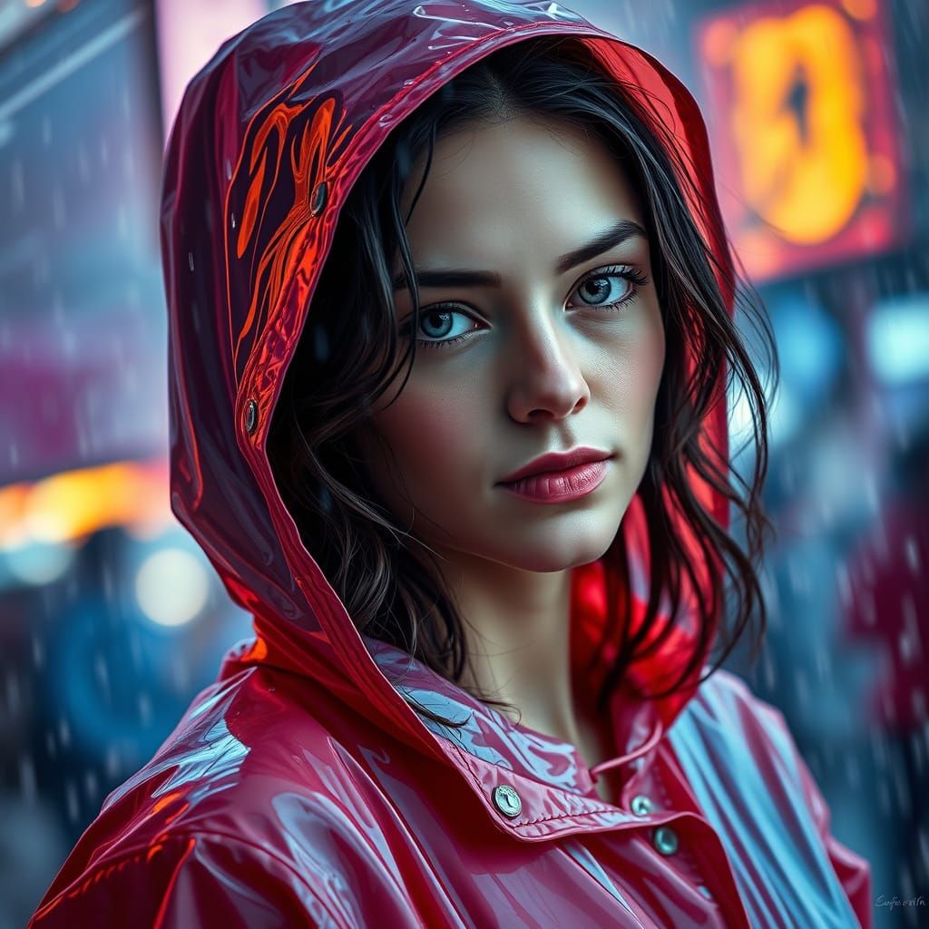 Woman in Summer Rain: Hyperrealistic Digital Art