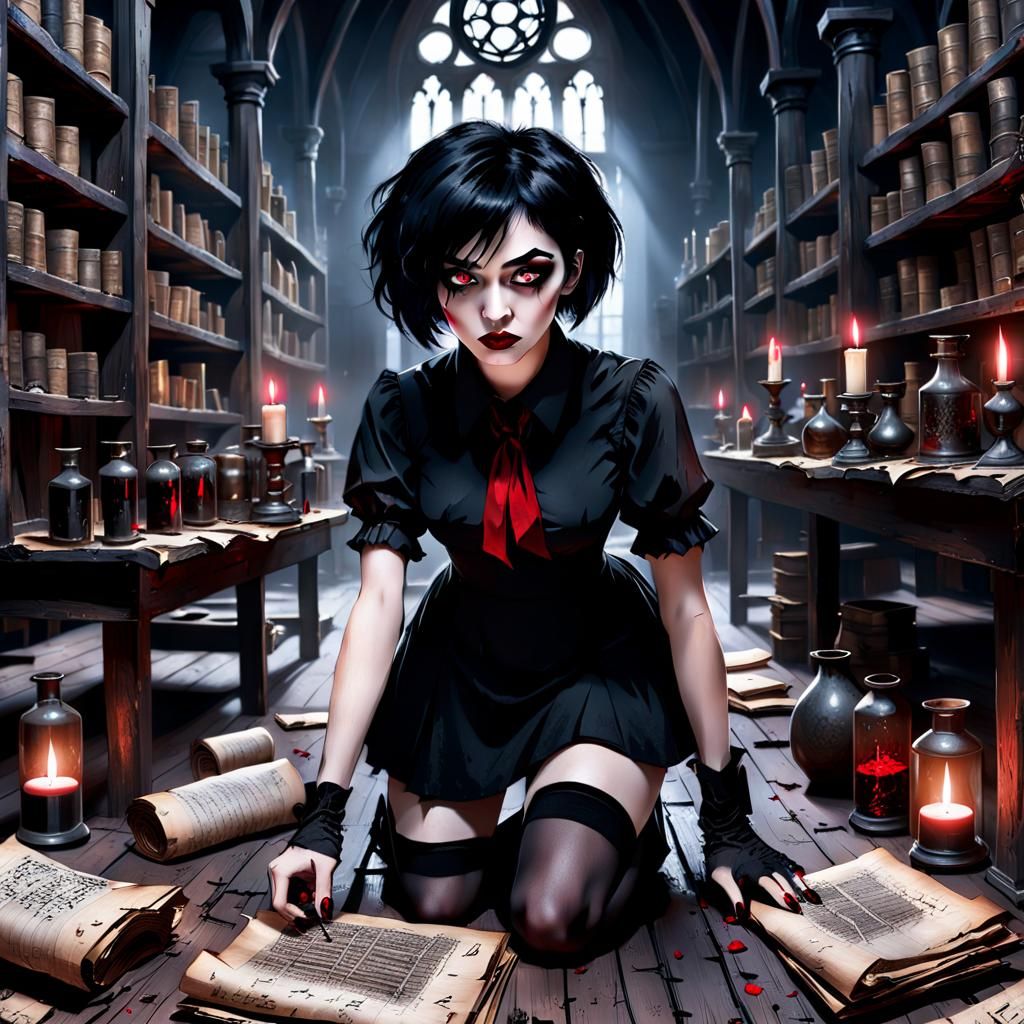 Goth Girl Finds Ancient Scrolls in Alchemist Lab