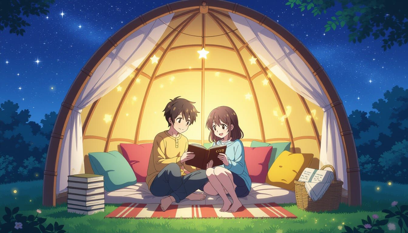 Cozy Manga Reading Nook Under the Stars