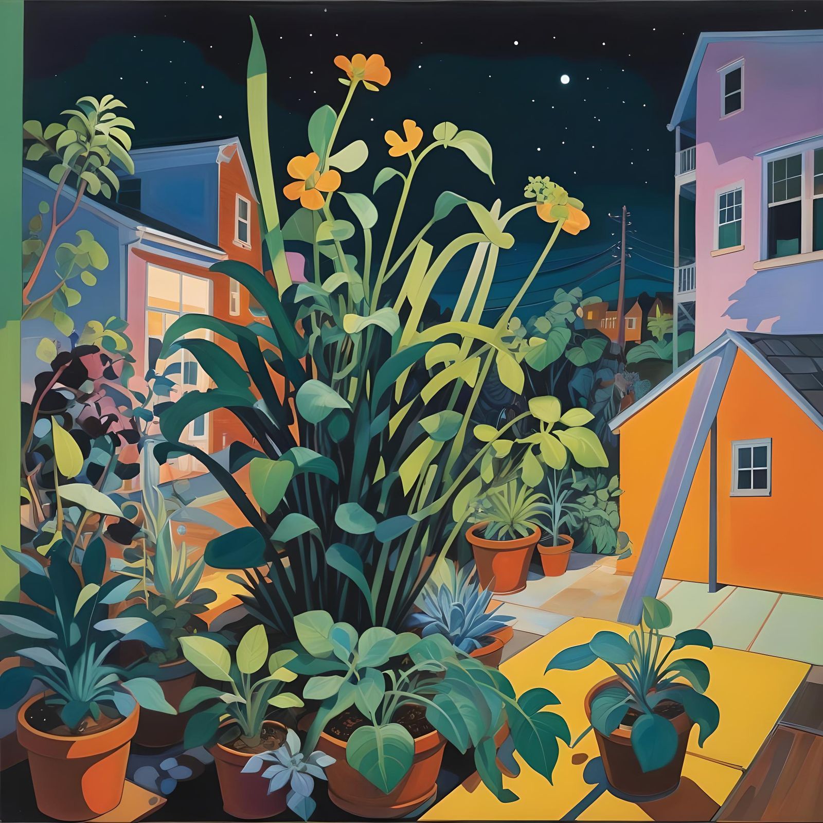 Abstract Plants at Night, Expressionist Style