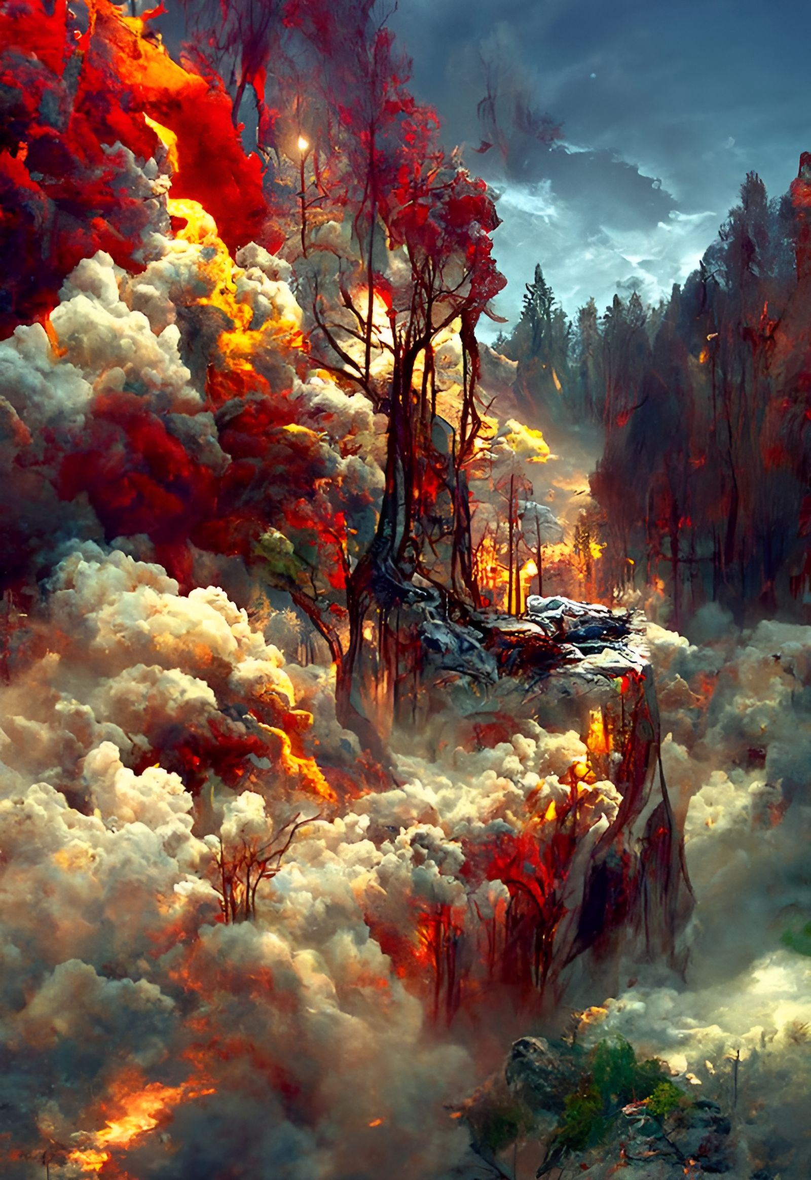 Epic Forest Fire Landscape Painting