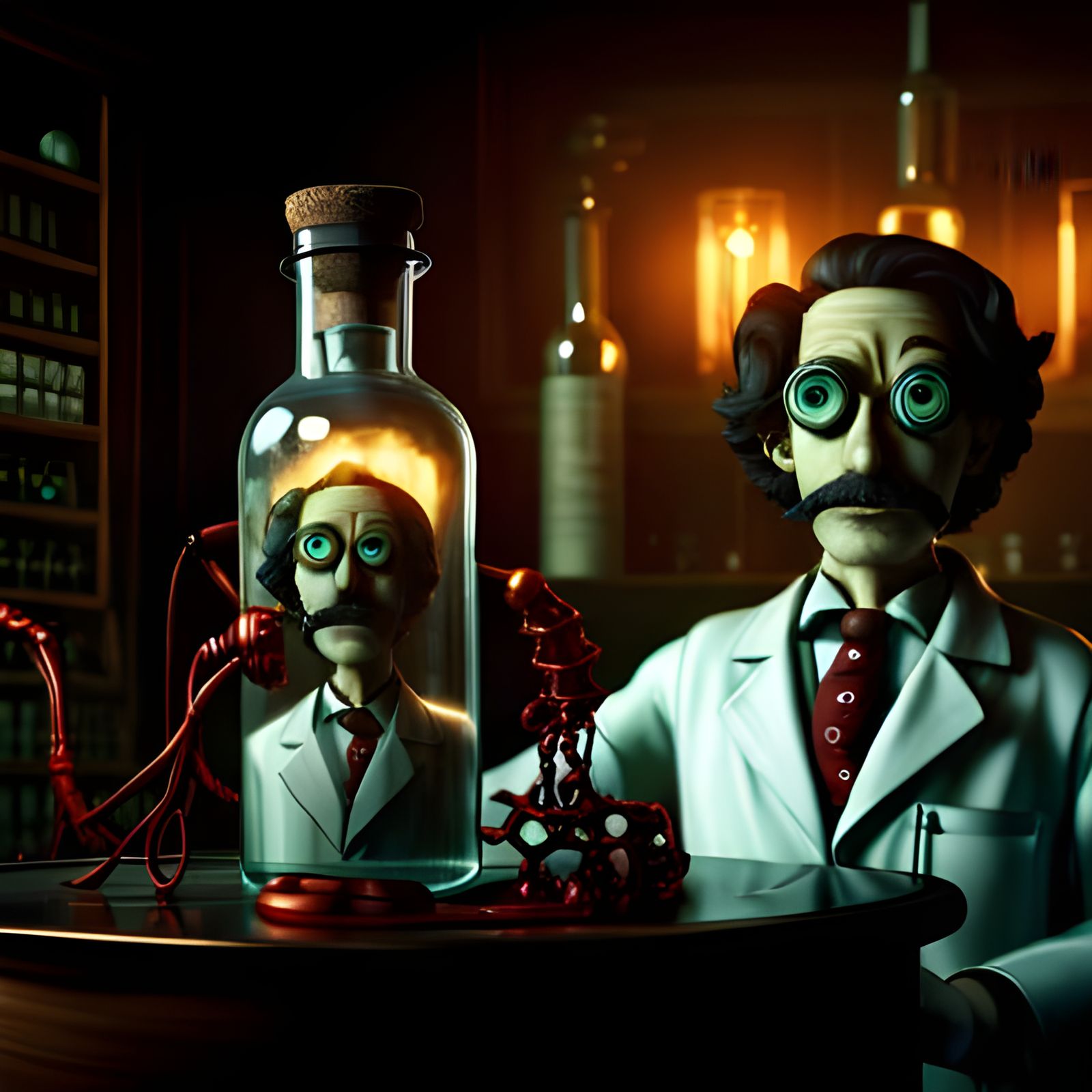 Mad Scientist Doppelganger in a Bottle, Detailed Concept Art