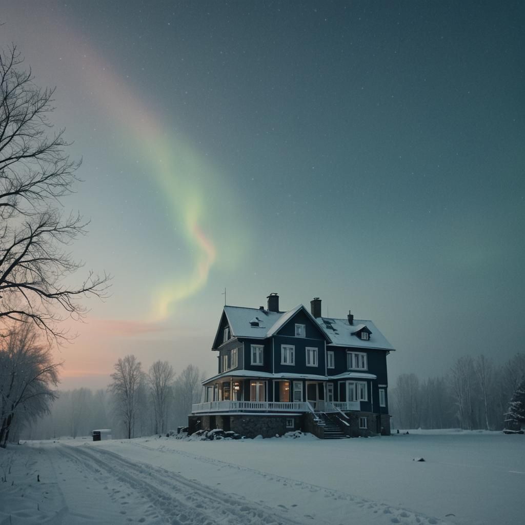 Cinematic House in Polenord Under Aurora Borealis