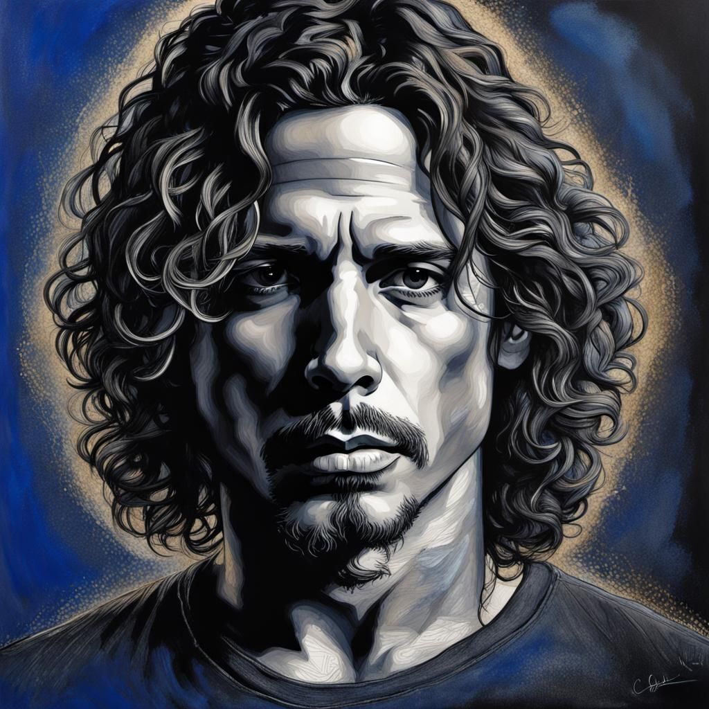 Charcoal Portrait with Intense Gaze and Splash Art Backgroun...