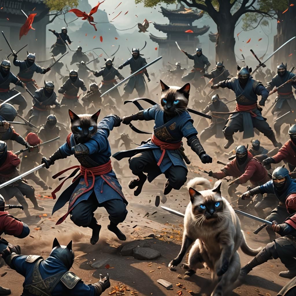 Ninja Siamese Cats in Epic Battle