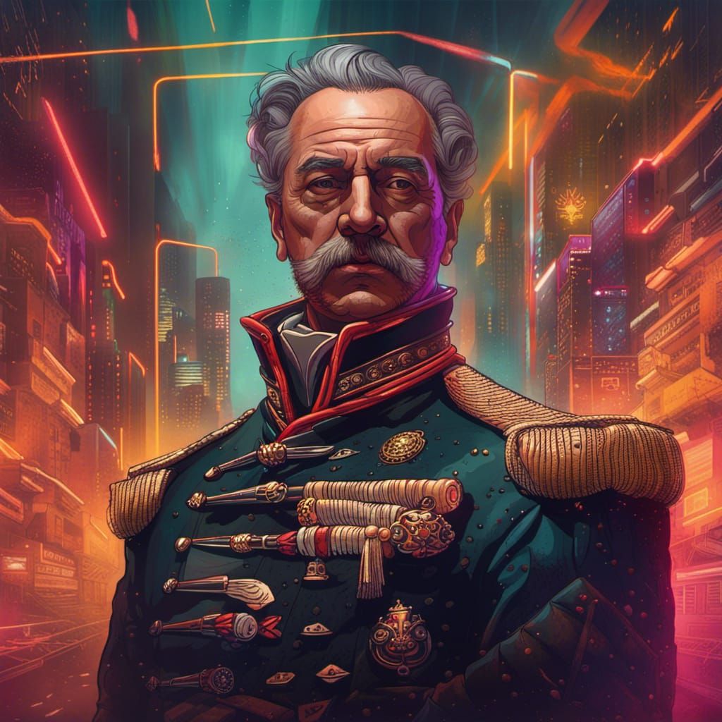 Cyberpunk General San Martin in Victorian Portrait
