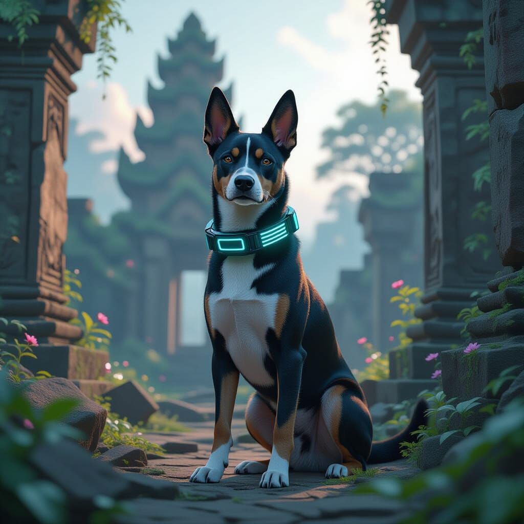 Futuristic Thai Ridgeback in Ancient Temple Ruins