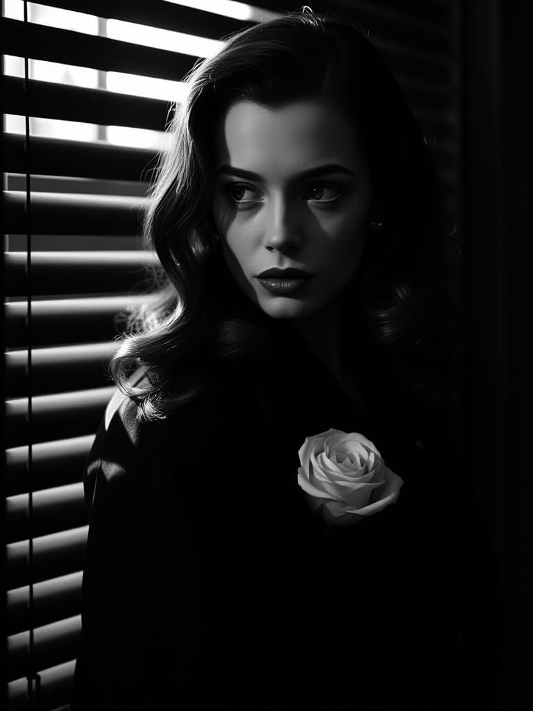 Classic Film Noir Femme Fatale in Dramatic Black and White